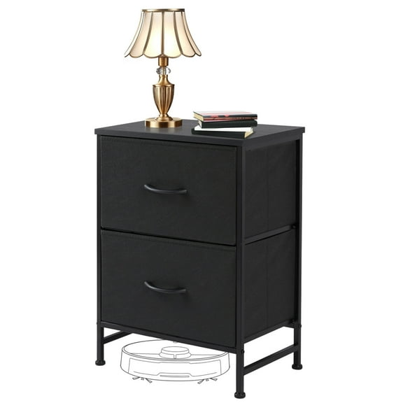 Nightstand with 2 Fabric Drawers, Metal Frame & Wood Top, Storage Furniture for Closet/Entryway/College Dorm, Black