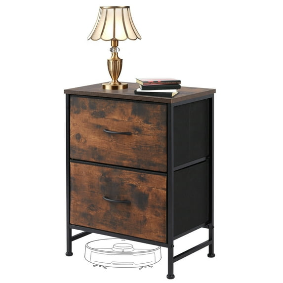Nightstand with 2 Fabric Drawers, Metal Frame & Wood Top, Storage Furniture for Closet/Entryway/College Dorm, Brown