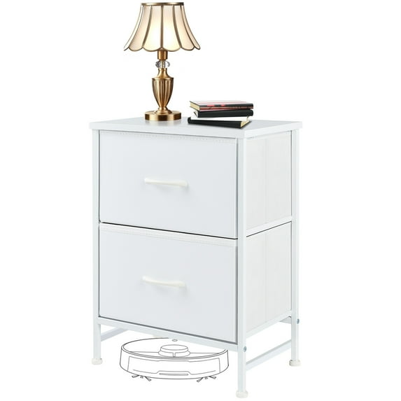 Nightstand with 2 Fabric Drawers, Metal Frame & Wood Top, Storage Furniture for Closet/Entryway/College Dorm, White