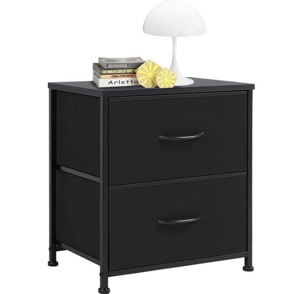 Nightstand with 2 Fabric Drawers, Small Dresser End Table for Bedroom, Closet, Dorm, Bedside Storage Organizer, Black