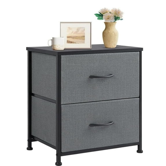 Nightstand with 2 Fabric Drawers, Small Dresser End Table for Bedroom, Closet, Dorm, Bedside Storage Organizer, Gray