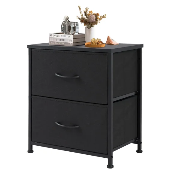 Nightstand with 2 Fabric Dresser, Side Table, End Table, Bedside Table, Night Stands, Small Nightstand,Bedroom Furniture