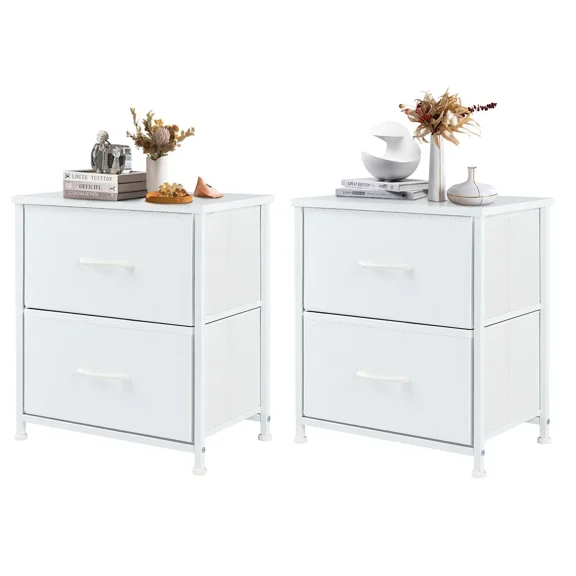 Nightstand with 2 Fabric Dresser, Side Table, End Table, Bedside Table, Night Stands, Small Nightstand,Bedroom Furniture