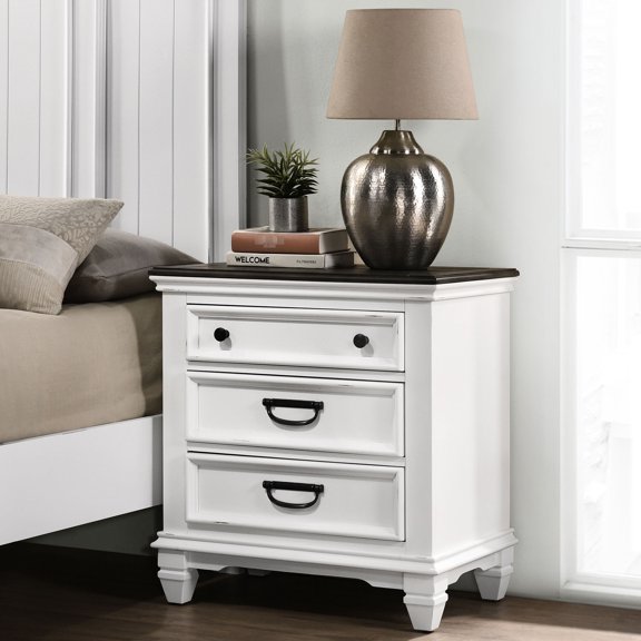 Nightstand with 3 Drawer Storage | Ideal for Bedroom Organization | 5-Step Gray and White Finish | Solves Bedroom Storage Issues