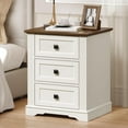 thumbnail image 1 of Nightstand with 3 Drawers, 18 Inch Wide End Table with Charging Station, Farmhouse Bedside Table, Side Table for Bedroom, Study, White and Walnut, 1 of 8