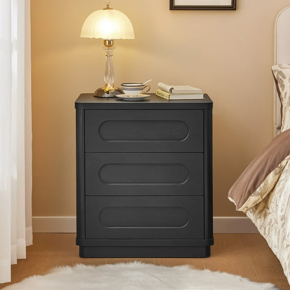 Nightstand with 3 Drawers, 21.7'' W x 15.8'' D Bedside Table for Bedroom,Living Room,Modern Storage Bedside Table for End Tables, Sofa, Black