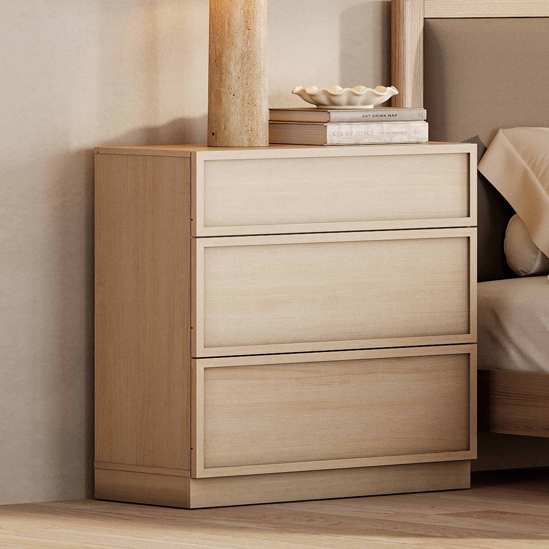 Nightstand with 3 Drawers, Modern Tall End Table with Large Storage for Living Room, Bedroom Wooden Side Table and Closet Organizer