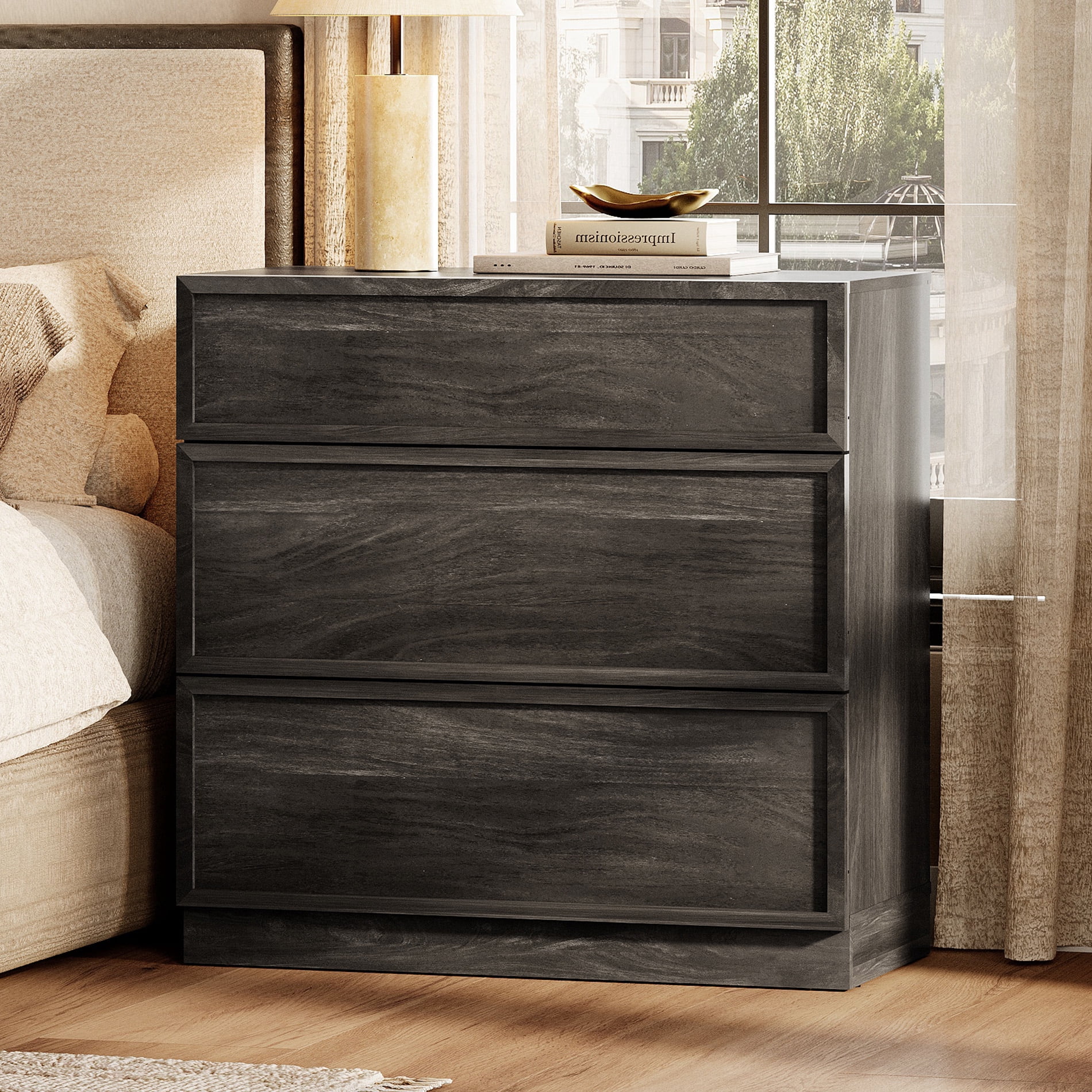 Nightstand with 3 Drawers, Modern Tall End Table with Large Storage for Living Room, Bedroom Wooden Side Table and Closet Organizer