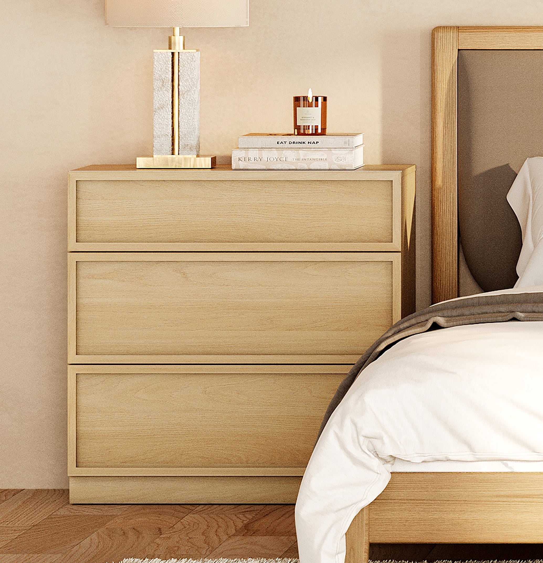 Nightstand with 3 Drawers, Modern Tall End Table with Large Storage for Living Room, Bedroom Wooden Side Table and Closet Organizer