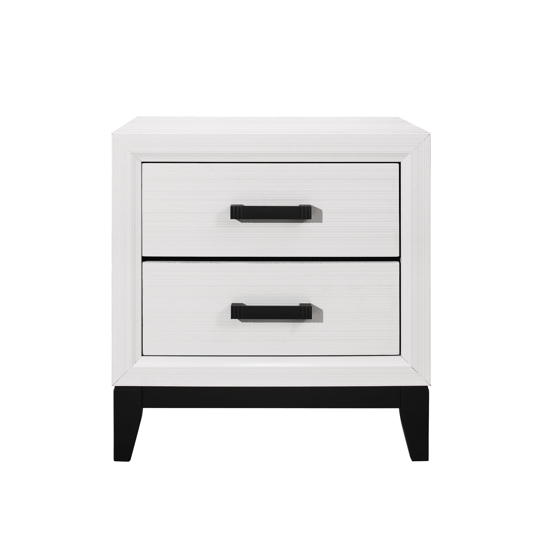 Nightstand with Black Hardware+2 Drawers in White Rubber Wood