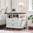 thumbnail image 1 of Nightstand with Charging Station, 1 Shelf & 2 Drawers End Table with USB Charging Ports, Bedside Table for Bedroom, Living Room, White, 1 of 6