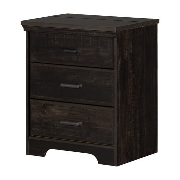 Nightstand with Charging Station - 2 Drawer Bedside Table - Rubbed Black