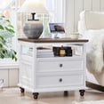 thumbnail image 1 of Nightstand with Charging Station, 2 Drawer Dresser for Bedroom with 2 Drawers & Shelf, Bedside Table End Table Side Table for Living Room, White, 1 of 8
