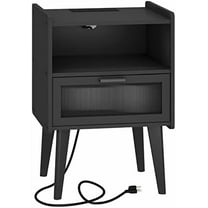 Nightstand with Charging Station, Bedside Tables, End Table Side Table with 2 Tiers Storage Space, for Bedroom, Living Room, Black CAMLBZ07BE