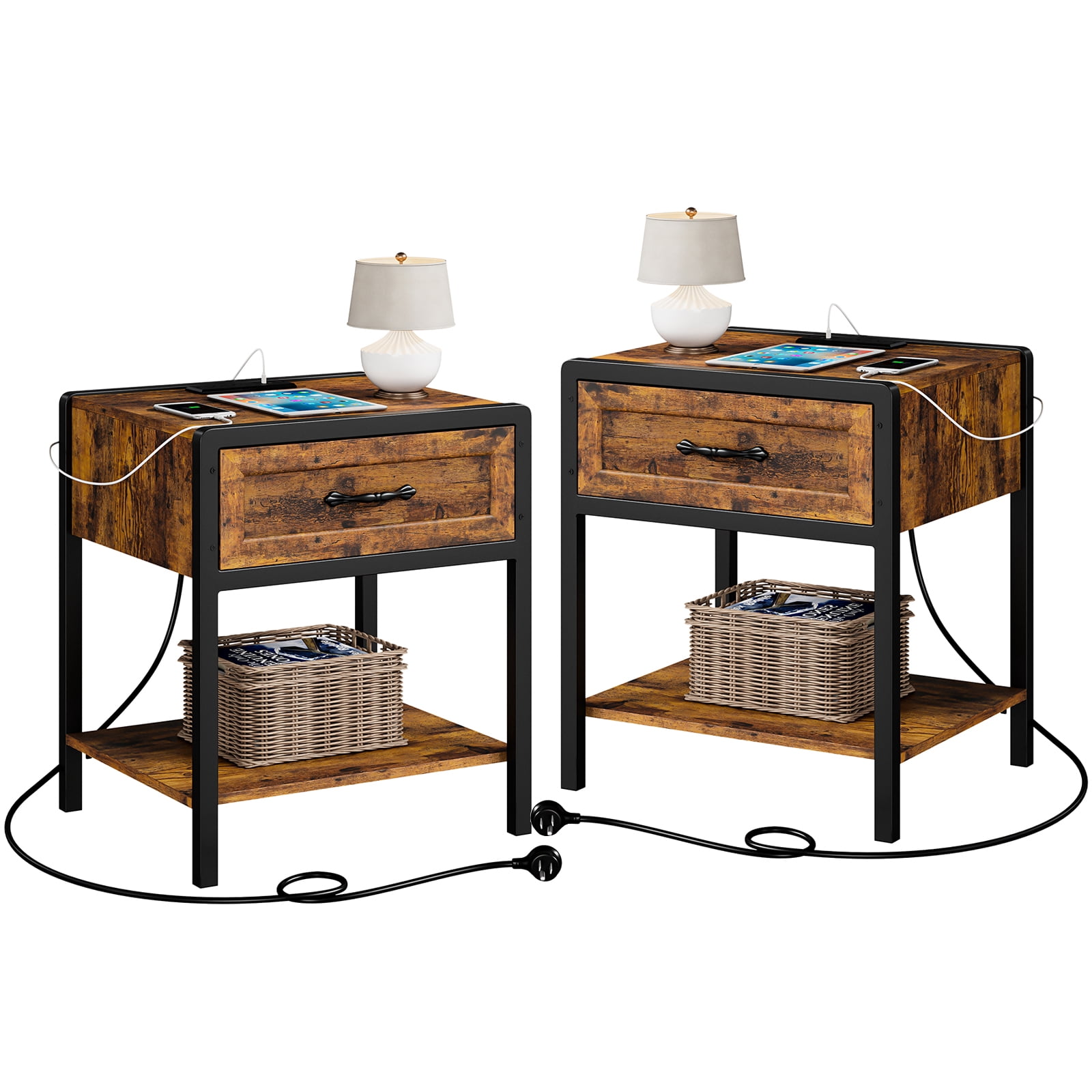 Nightstand with Charging Station, End Table Bedside Table with USB