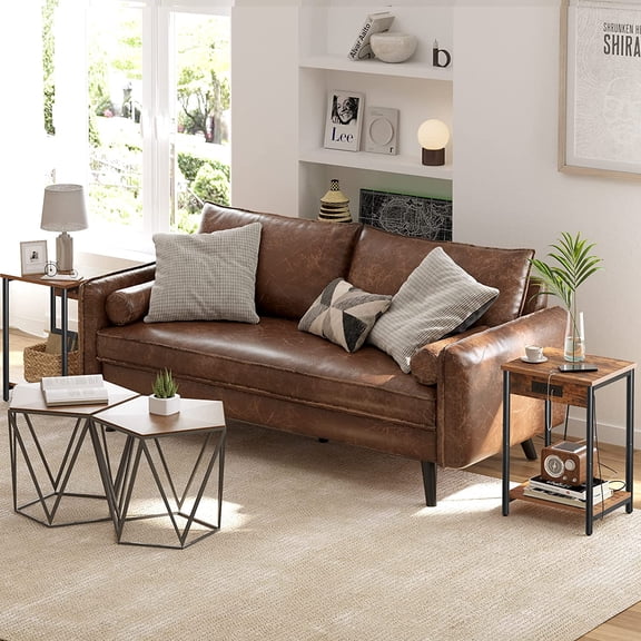 Nightstand with Charging Station, End Table, Side Table with USB, 21.8”H Night Stand with Storage Shelf, Sofa Couch Table V1TB01BB025 (1 pc)