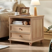 Nightstand with Charging Station, Farmhouse Nightstands with 2 Drawers Storage Side Table Bedside Cabinet for Bedroom Living Room, Natural Oak