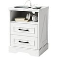 thumbnail image 1 of Nightstand with Charging Station, Farmhouse Nightstands with 2 Drawers Storage Side Table Bedside Cabinet for Bedroom Living Room, 1 of 9