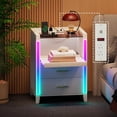 thumbnail image 1 of DENEST Modern LED Nightstand with 2 Drawers & Charging Station, White, 1 of 9