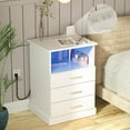 Nightstand with Charging Station, LED Lights Side Table with 3 Drawers