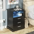 Nightstand with Charging Station, LED Lights Side Table with 3 Drawers