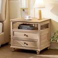 thumbnail image 1 of Nightstand with Charging Station Modern End Side Table with 2 Drawers & Spacious Top Area for Bedroom Living Room, Natural Oak, 1 of 8