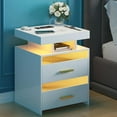 Nightstand with Charging Station, Modern End Table with 2 Drawers