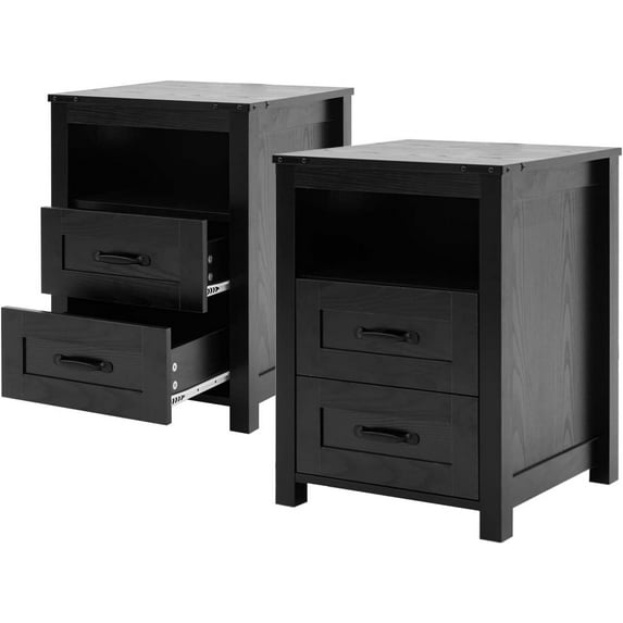 Nightstand with Charging Station, Sturdy Bedside Table with Storage Drawers & Shelf, End Table with USB Ports & Outlets, Night Stand for Bedroom