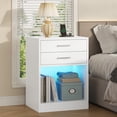 thumbnail image 1 of Nightstand with Charging Station and LED Lights,White Bedside Table with Power Outlets & Drawers,Modern End Side Table Set of 2 for Bedrooms, 1 of 8