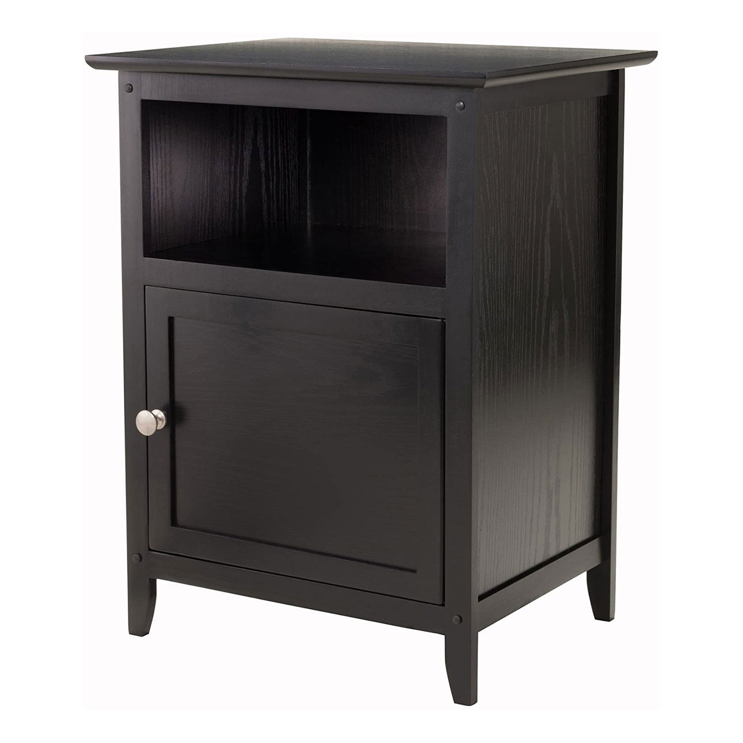 Black Rectangular Wood Nightstand with Open Storage