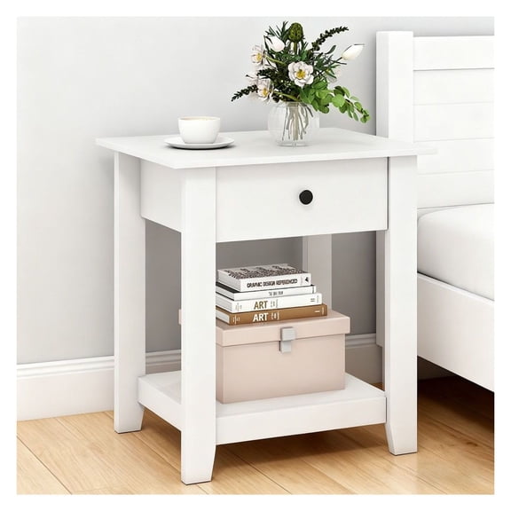 Nightstand with Drawer, 3-Tier Modern Bedside Table with Open Shelf, Bedroom End Table with Storage, Living Room Side Table - Black/White