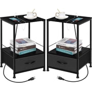 Oumilen Adult Modern Nightstand with Drawer Bedside End Table with USB Ports and Outlets, Black Set of 2