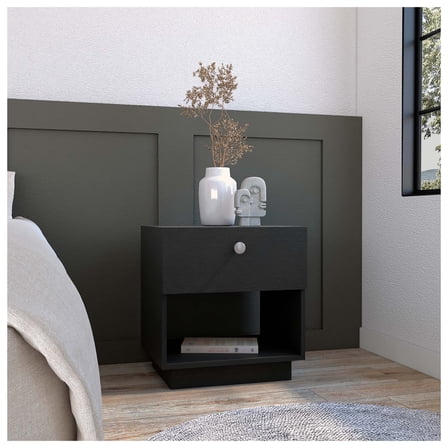 Nightstand with Drawer & Shelf, 19 Inch Bedside Table, Black