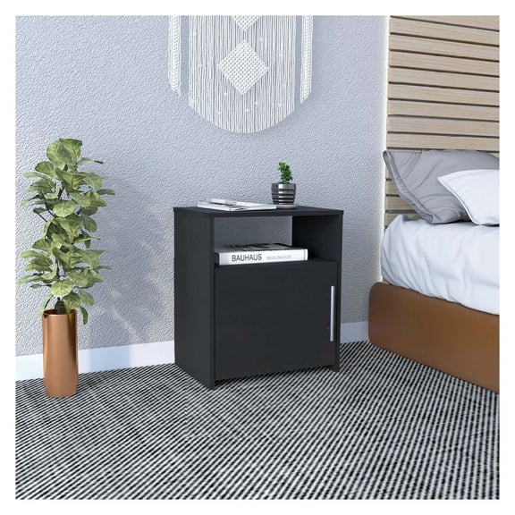 Nightstand with Drawer & Shelf, Black Bedside Table - Modern RTA Furniture