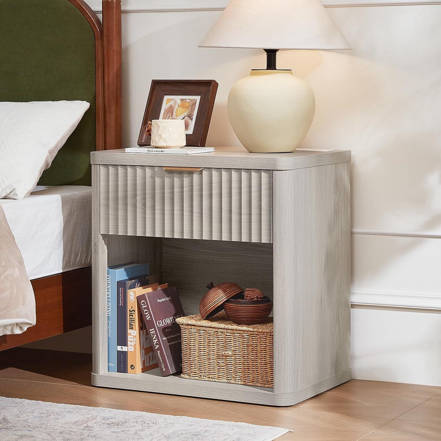 Nightstand with Drawer, Side Storage Shelves,Side Table End Table ...