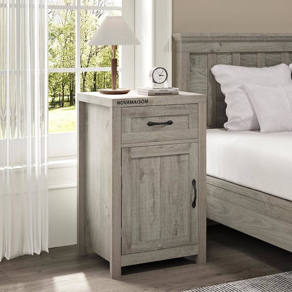 Nightstand with Drawer and Storage Cabinet, 30" Tall Bedside Table with ...