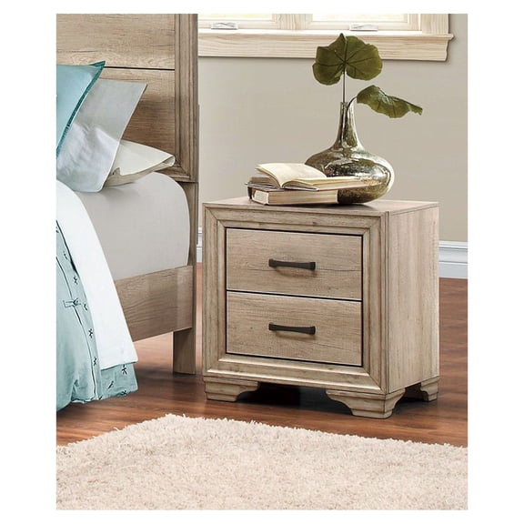 Nightstand with Drawers, 22" Bedside Table - Natural Finish Melamine Laminate, Modern Bedroom Furniture, Flat Black Hardware