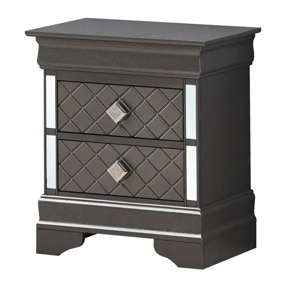 Nightstand with Drawers | Easy Bedroom Storage Solution | Striking Metallic Black Particle Board | Adapts to Bedroom Styles