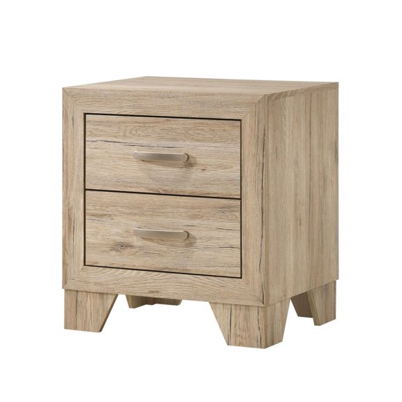 Nightstand with Drawers, Natural Finish Bedroom Side Table - 2 Drawer Modern Nightstand with Metal Handles, Tapered Legs, English Dovetail