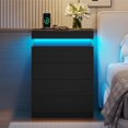 thumbnail image 1 of Nightstand with Drawers and LED Lights,Sliding Top,Tall Bedside Table with Charging Station,Modern End Side Table for Bedroom,Black, 1 of 8