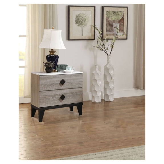 Nightstand with Faux Marble Top - Cream Oak Rustic Bedside Table - 23 Inch Height - Bedroom Storage with Drawer - Modern Farmhouse Nightstands