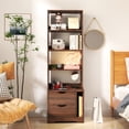 thumbnail image 1 of Nightstand, with Integrated Bookshelf and 2 Storage Drawers, Vertical Space-Saving Design for Bedroom and Study, 18.7x13.39x58.11 Inch Walnut, 1 of 11