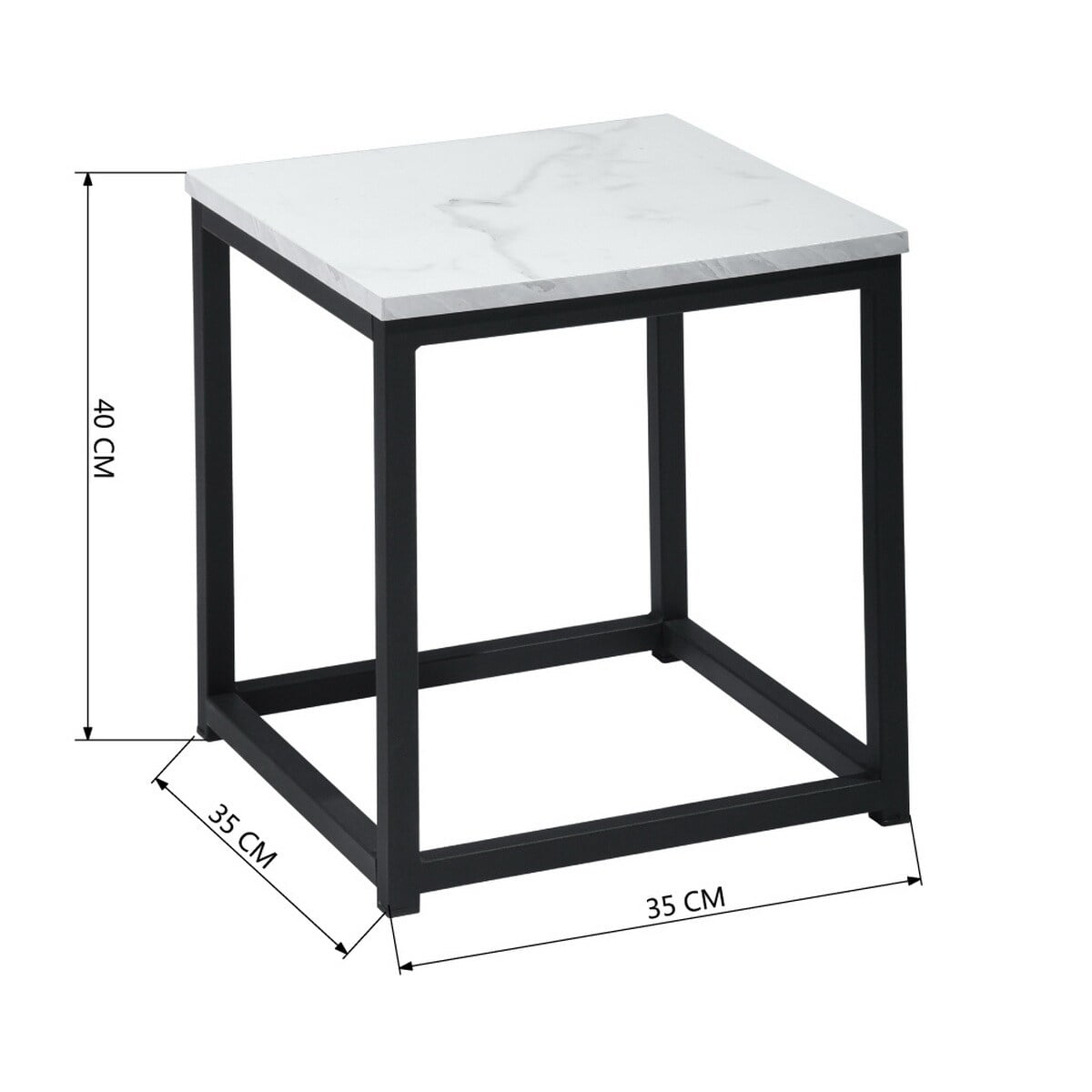 Compact White Marble and Black Metal Frame Nightstand