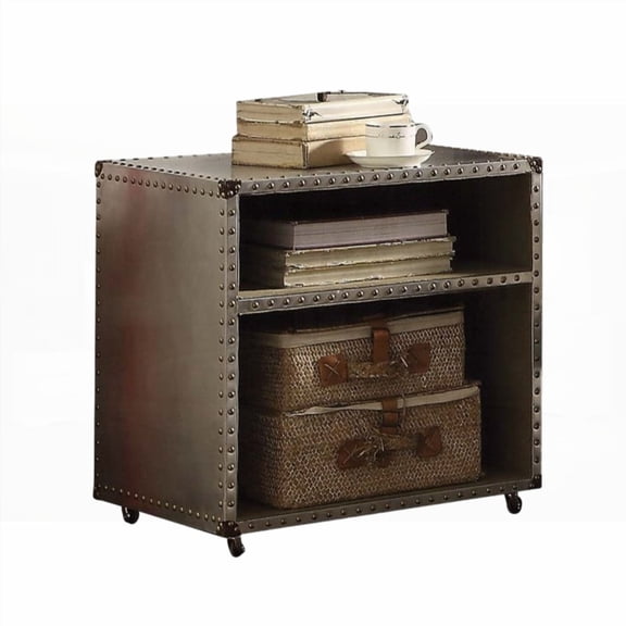 Nightstand with Nailhead Trim, Casters and Two Practical Storage Compartments