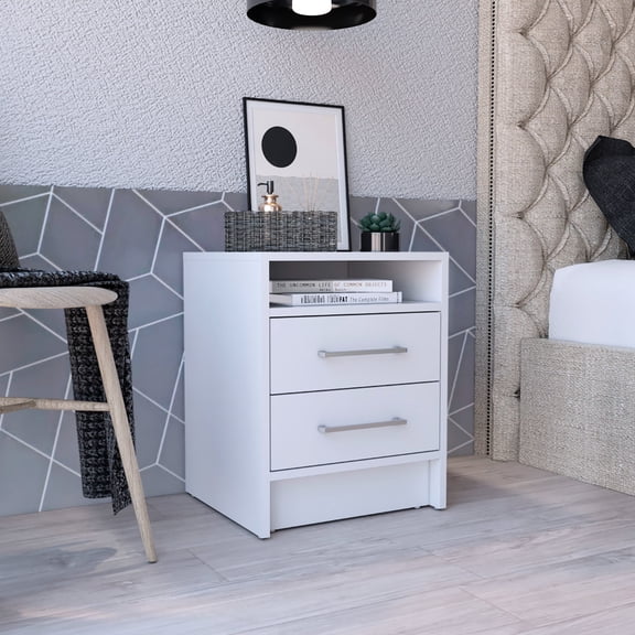 Nightstand with One Shelf and Two Drawers / For Nighttime Organization / Metal - Handled Storage