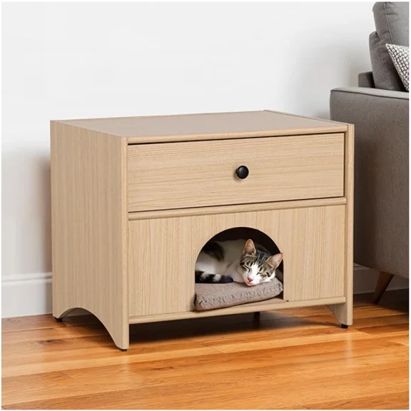 Nightstand with Storage Drawer Side Table End Table with Cat House Indoor