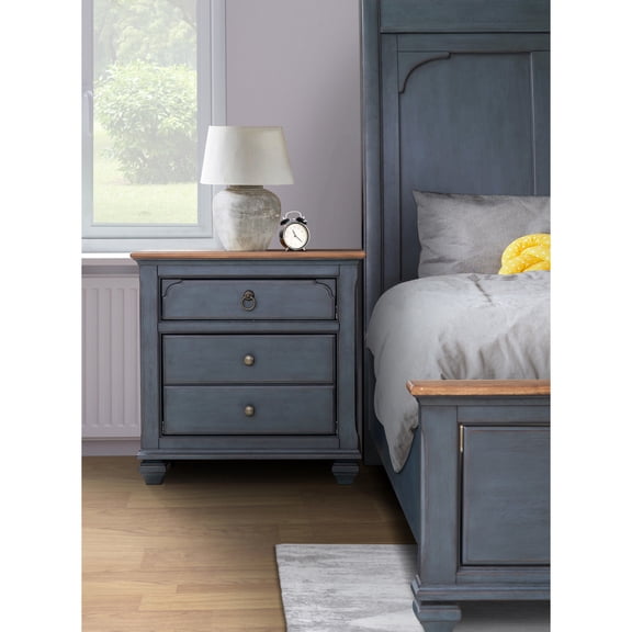 Nightstand with Three Drawers | Coastal Twist on Bedroom Furniture | Rubberwood and Birch Veneer | Pre - assembled