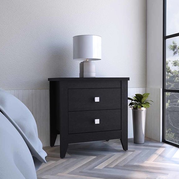 Nightstand with Two Drawers and Shelves / In Black Wengue Finish / Long - term Usage