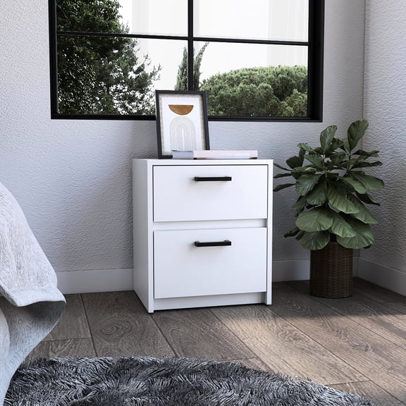 Nightstand with Two Large Drawers / Hold Clothing and Goods / Stylish Metal Handles