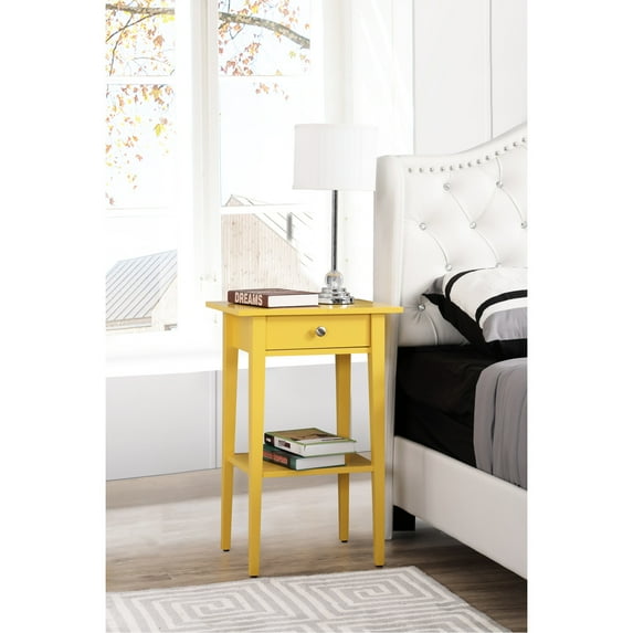 Nightstand with Yellow Finish | Durable Build & Drawer Storage | Modern Living